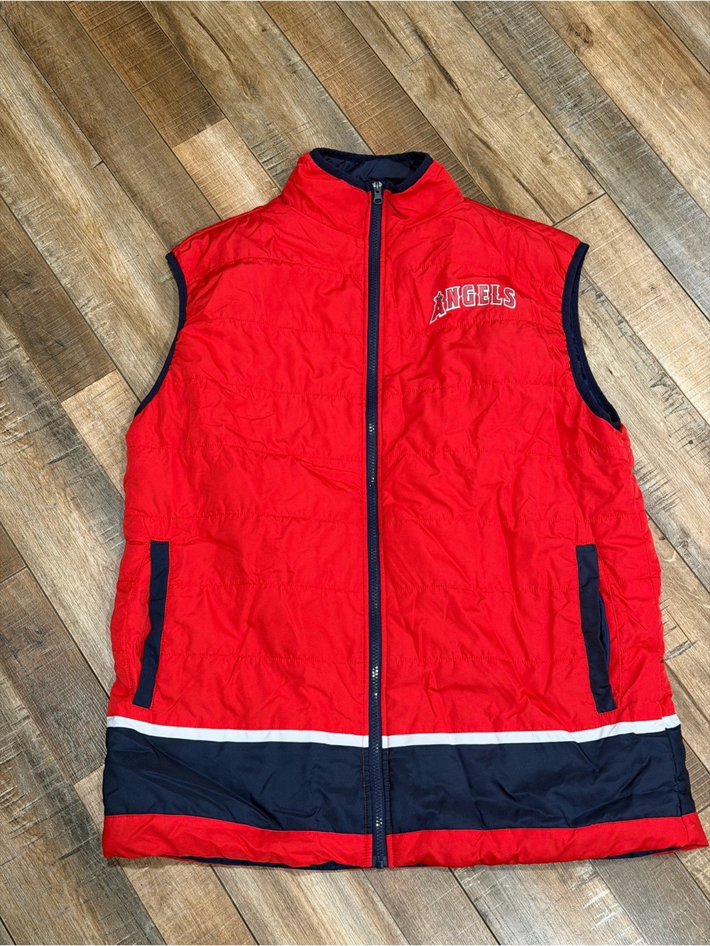 Angels Red Quilted Puffer Vest with Navy Trim